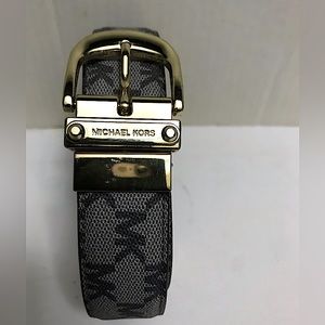 Michael Kors Signature Monogram MK Logo Belt Gold tone buckle Size Large